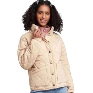 NWT Wild Fable Puffy Beige Jacket with High Collar and Quilted Design Size M